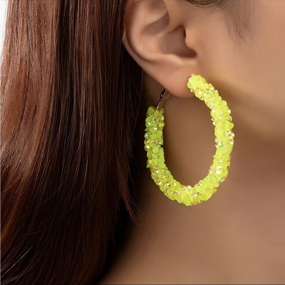 Beautiful Yellow Sequin Hoop Earrings